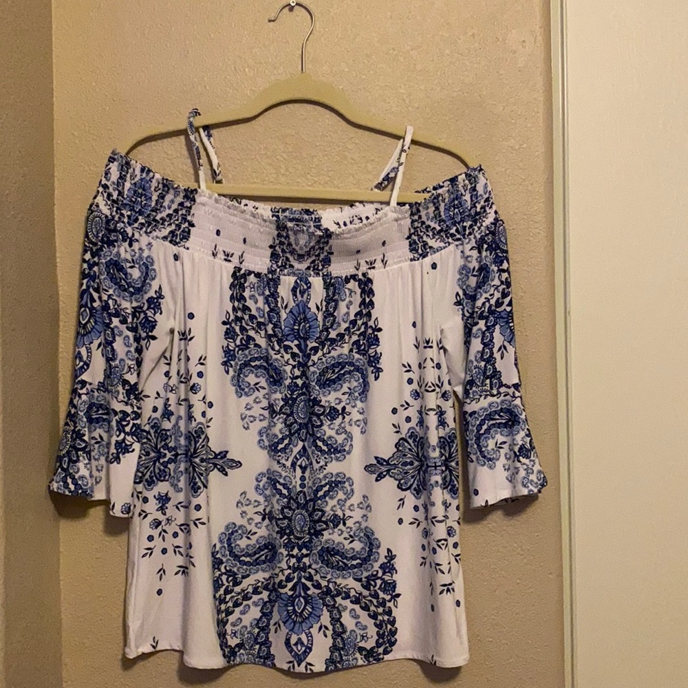 INC off-the-shoulder paisley blouse